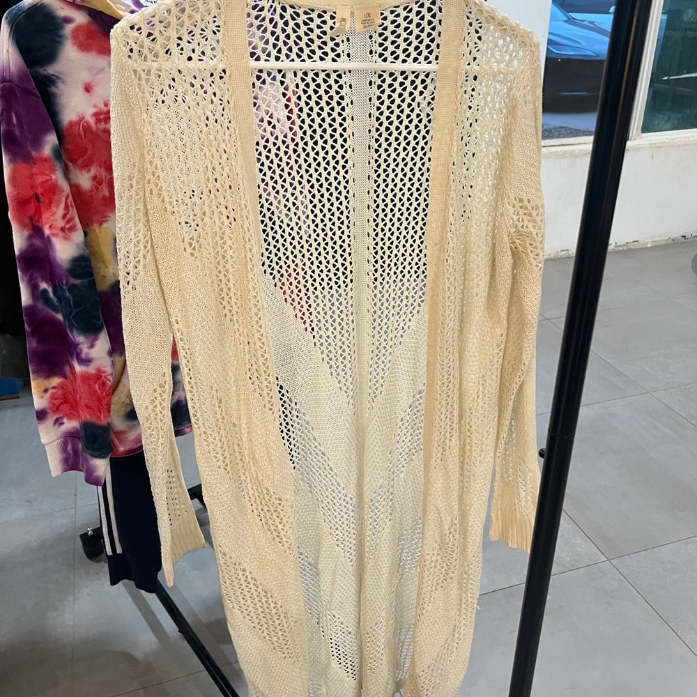 Sky and Sparrow Cream Open-Knit Cardigan